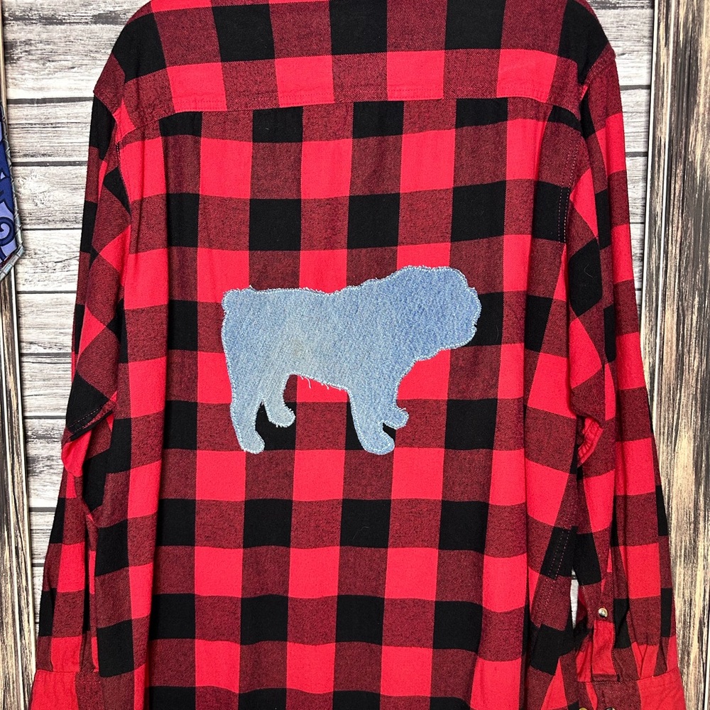 Flannel Red Plaid UpCycled Georgia UGA Bulldog Handcrafted Handmade Plus 2X 3X